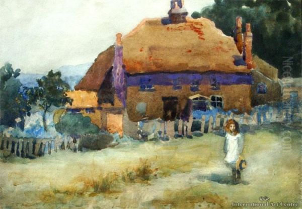 Figure And Cottage Oil Painting by Gertrude E. Demain Hammond