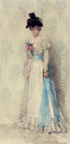 The Blue Sash Oil Painting by Gertrude E. Demain Hammond