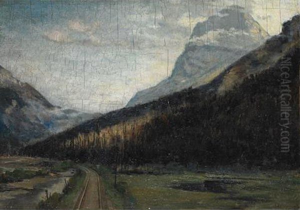 Railway Through The Fraser River Valley Oil Painting by John A. Hammond