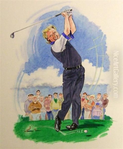 Caricaturing Greg Norman Oil Painting by Pierre Paul Hamon