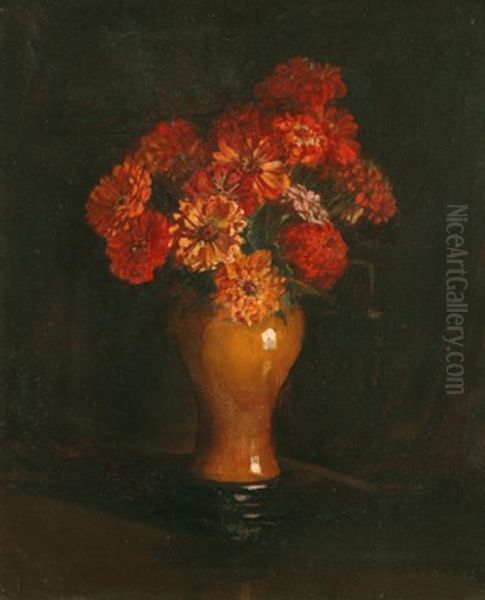 Still Life With Zinnia Oil Painting by Carl Hampel