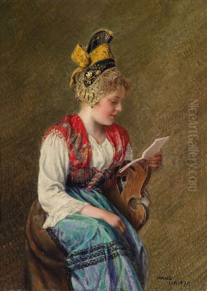 Ragazza Con Cuffietta In Oro Oil Painting by Hans Hamza