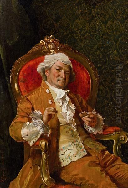 Eleganter Herr Im Lehnstuhl Oil Painting by Johann Hamza