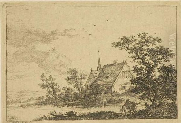 Hutte Und Kirche Am Wasser. Oil Painting by Johann Christoph Hancke