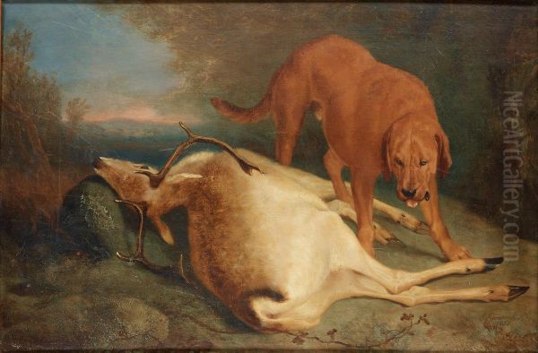 Dog And Deer Oil Painting by Charles Hancock