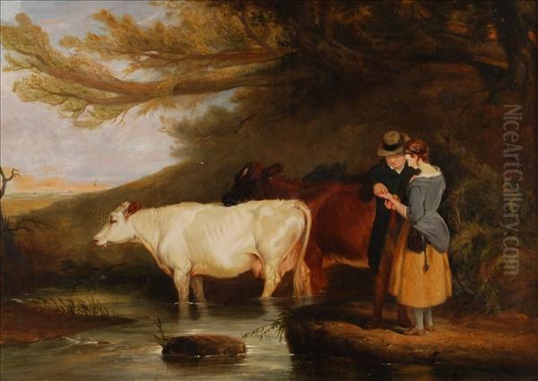 Young Lovers Atthe Watering Place Oil Painting by Charles Hancock