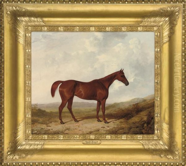 A Chestnut Hunter In A Landscape Oil Painting by Charles Hancock