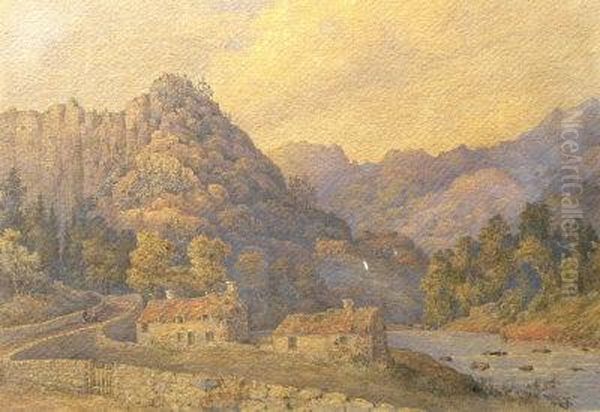 From Below The Pont-y-glaslyn, North Wales Oil Painting by Lieutenant General Henry Francis Hancock