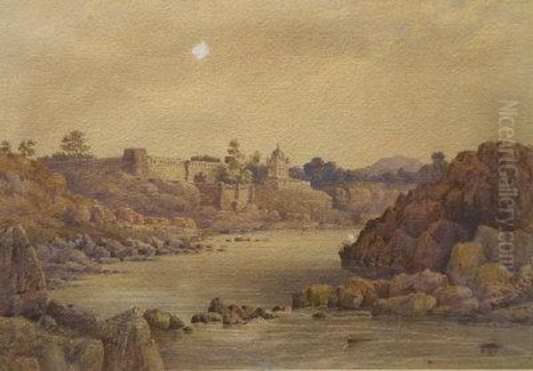 River Scene, Central Provinces Oil Painting by Lieutenant General Henry Francis Hancock