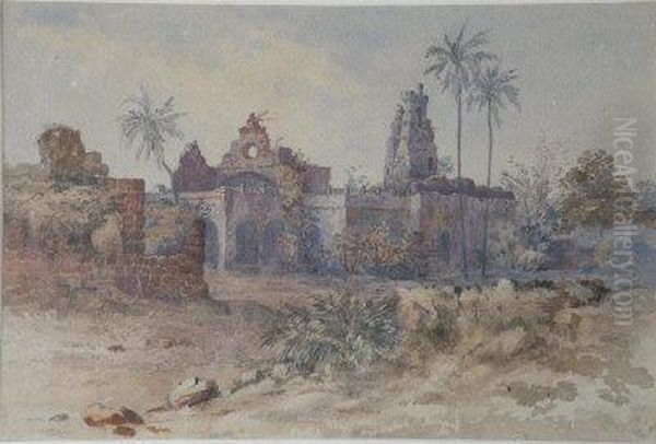 The Ruined Portuguese Church, Bassein Oil Painting by Lieutenant General Henry Francis Hancock