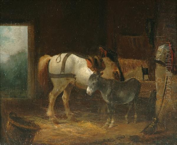 Horse And Donkey Oil Painting by Thomas Hand