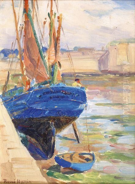 Bateau De Peche A Quai. Oil Painting by Rene Hanin