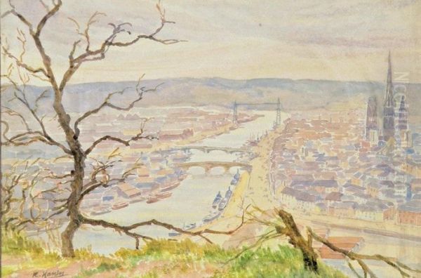 Vue De Rouen Oil Painting by Rene Hanin