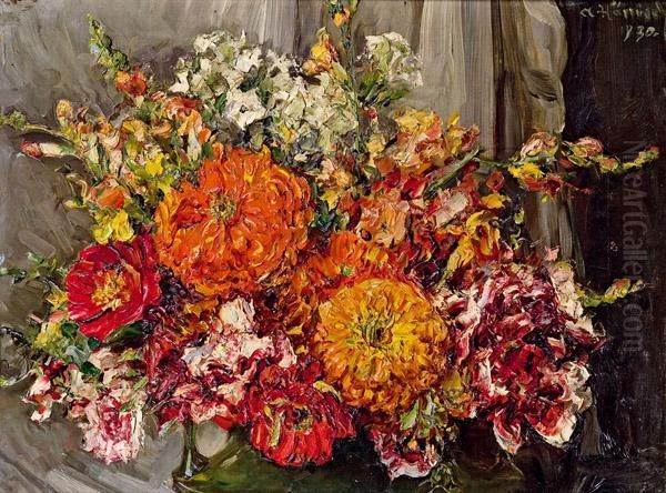 Blumenstillleben Oil Painting by Alois Hanisch