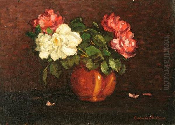 Still Life Of Roses In A Vase Oil Painting by Cornelius H. Hankins