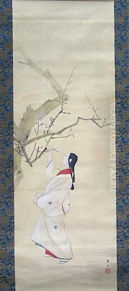 Beauty And Plum Tree Oil Painting by Kajita Hanko