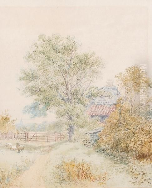 Country Landscape With Sheep Oil Painting by W Hann