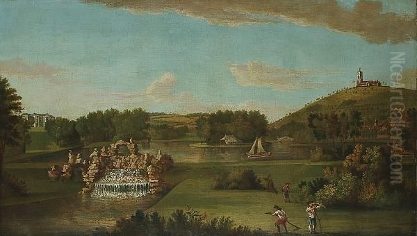 View Of A Formal Garden, Thought To Be West Wycombe Park Oil Painting by William Hannan