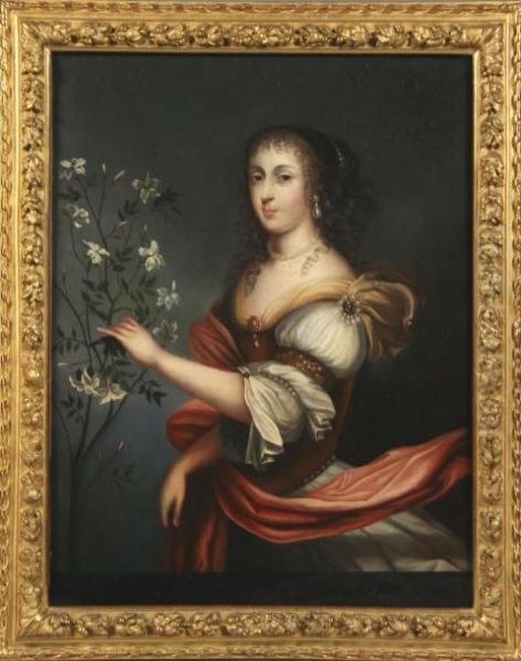 Jeune Femme Au Collier De Perles Et Fleurs Oil Painting by Adriaen Hanneman