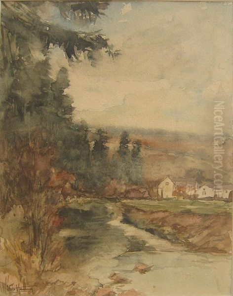 Landschap Met Dorp. Oil Painting by Theodore Hannon