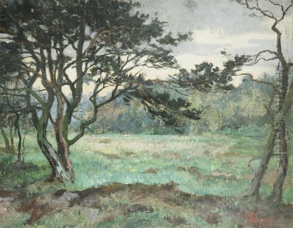 Meadow In The Woods Oil Painting by Theodore Hannon