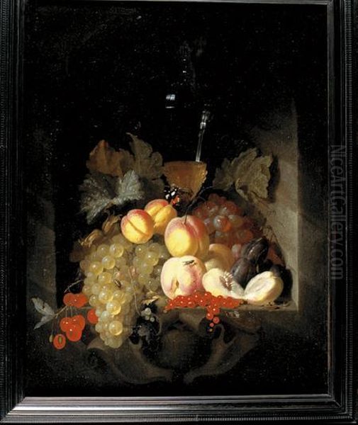 Nature Morte Aux Peches, Raisins Et Cerises Dans Une Niche Oil Painting by Johannes Hannot