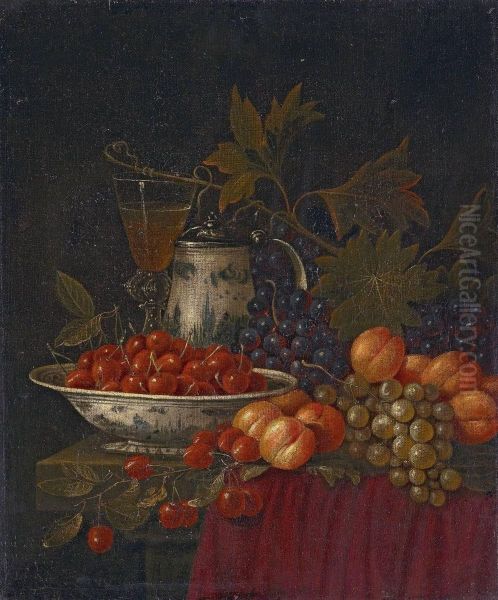 Fruchtestillleben Mit Schale, Krug Und Glas. Oil Painting by Johannes Hannot