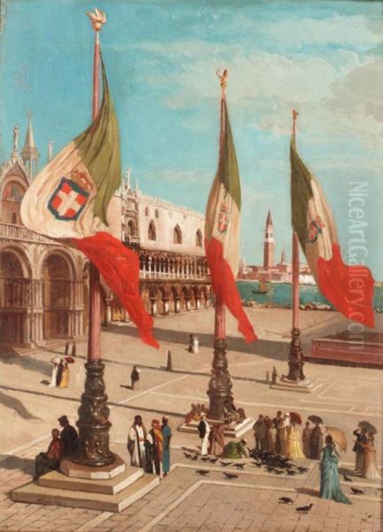 St. Mark's Square With The Doge's Palace And The Giudecca Beyond Oil Painting by Alexandre Hannotiau