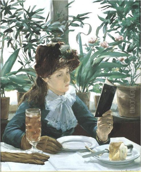 La Lecture Au Cafe Oil Painting by Alexandre Hannotiau