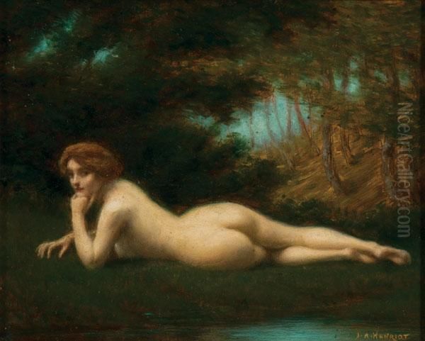 Nude In Wooded Clearing Near Stream Oil Painting by Jules Armand Hanriot