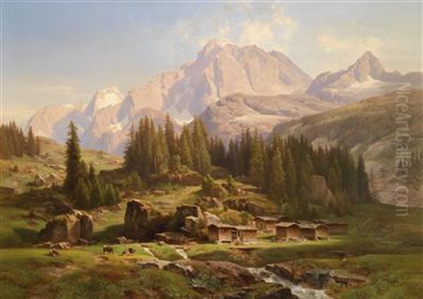 Landscape In The Alps Oil Painting by Anton Hansch