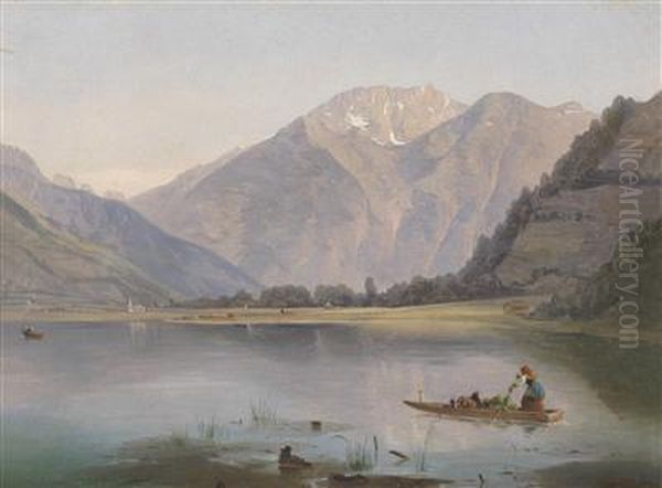 Scene Set In The Salzkammergut Oil Painting by Anton Hansch