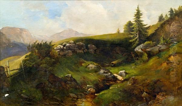 Gebirgslandschaft Oil Painting by Anton Hansch