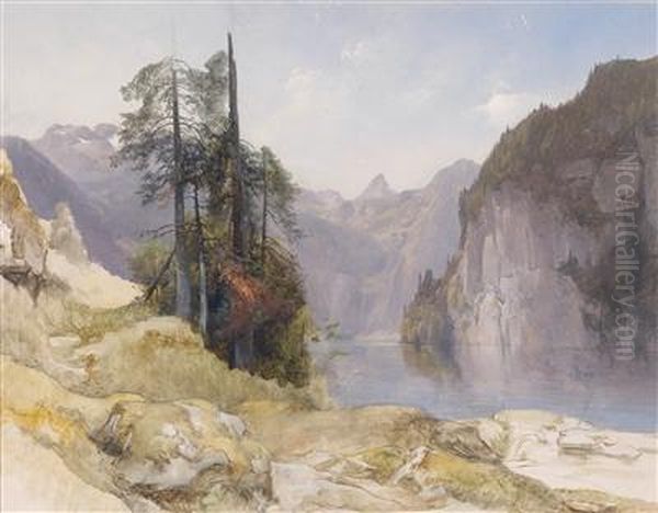 A Motif From Lake Konigsee Oil Painting by Anton Hansch