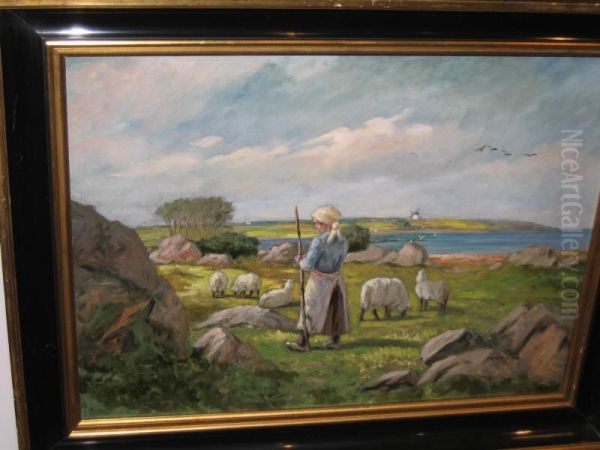 Landscape With Sheep Oil Painting by Axel Hansen