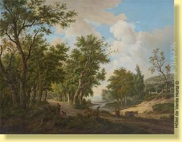 Paysage Anime Sur Fond De Riviere Oil Painting by Carel Lodewijk Hansen