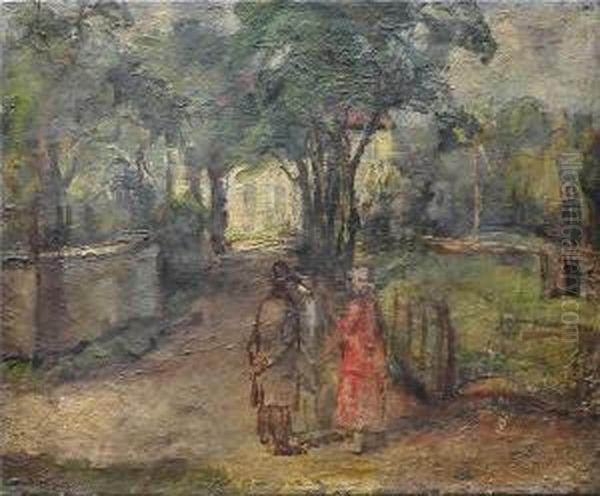 Impressionistische Parkansicht Mit Personen Oil Painting by Emiel Hansen