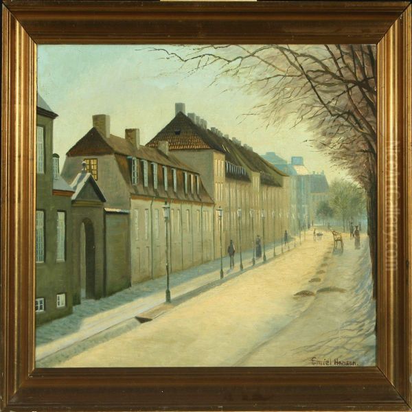 Street Scenery,copanagen Oil Painting by Emiel Hansen