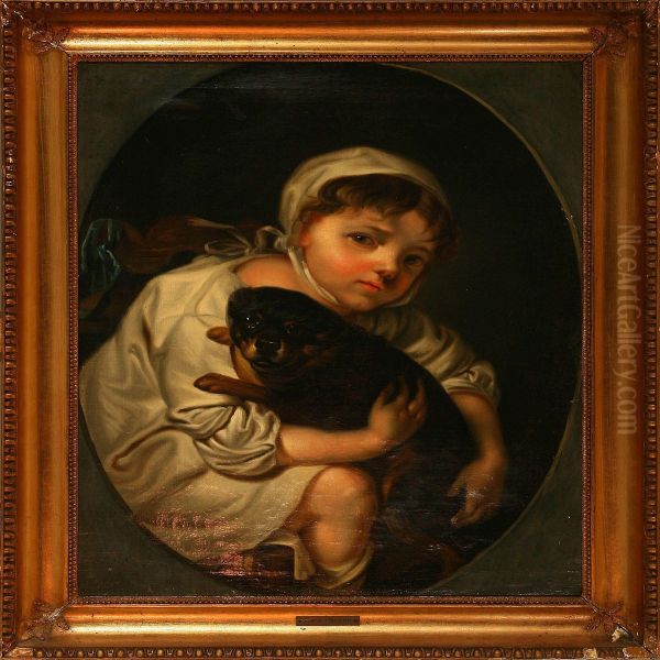 A Girl With Dog Oil Painting by Hans Hansen