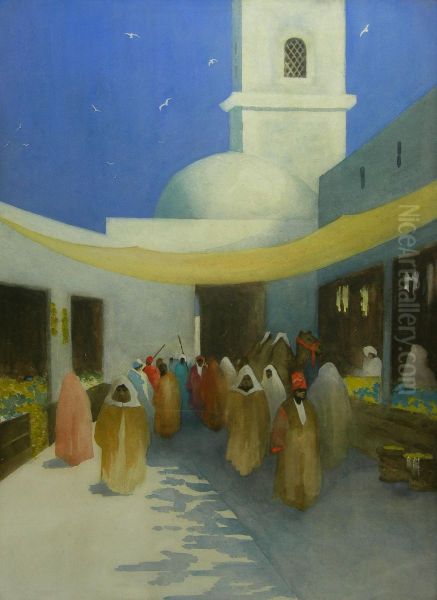 A Street In Tangier Oil Painting by Hans Jacob Hansen