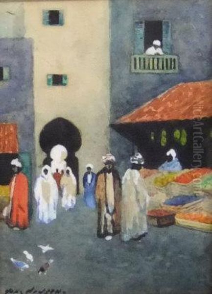 Tangiers Market Square Oil Painting by Hans Nicolaj Hansen