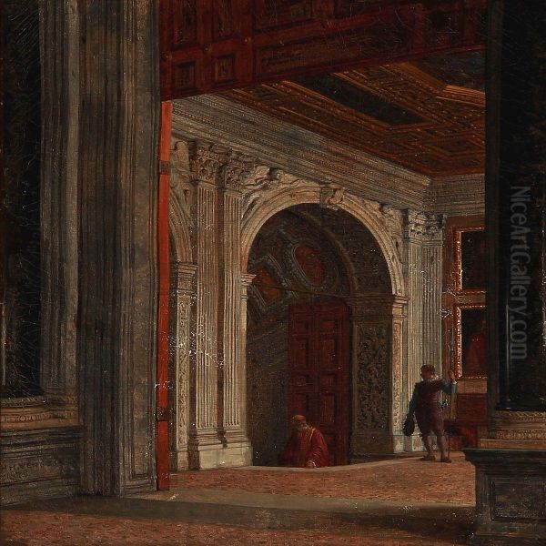 Palace Interior From Venice In Italy Oil Painting by Heinrich Hansen