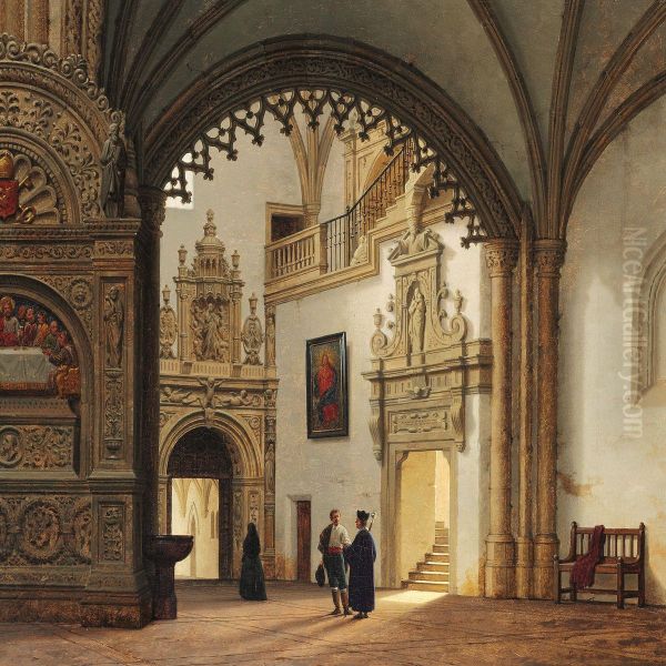 Interior From Seville Cathedral Oil Painting by Heinrich Hansen