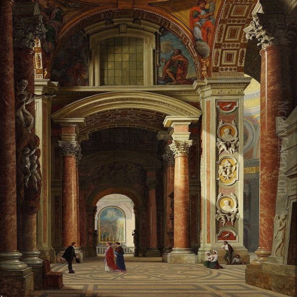 Interior From St. Peter's Basilica In Rome Oil Painting by Heinrich Hansen