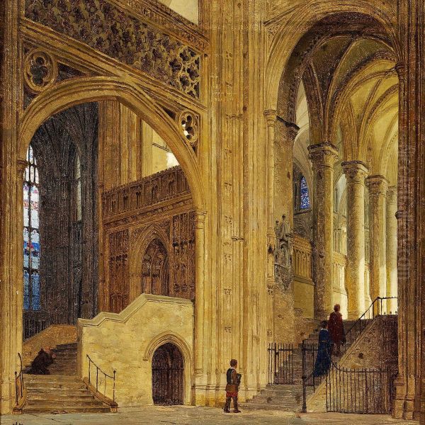 Gothic Church Interior Oil Painting by Heinrich Hansen