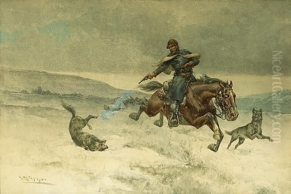 A Ride For Life Oil Painting by Herman Wendleborg Hansen