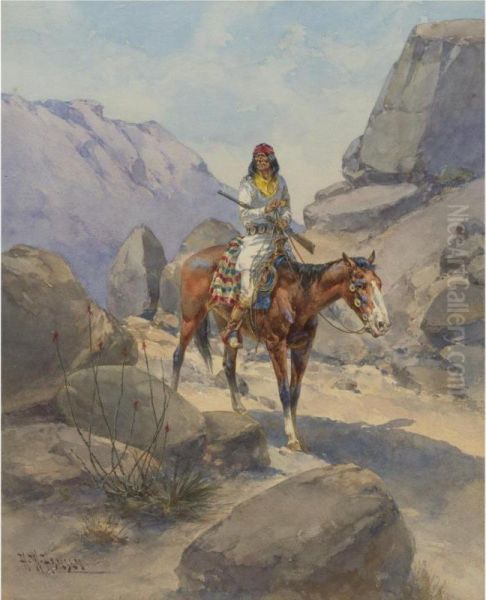 The Look Out - Apache Oil Painting by Herman Wendleborg Hansen