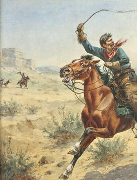 Cowboy With Whip [desc] Oil Painting by Herman Wendleborg Hansen