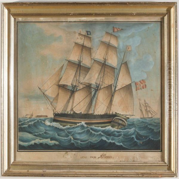 The Barque Maria Of Altona, In The Background Helgoland Island Oil Painting by I.R. Hansen