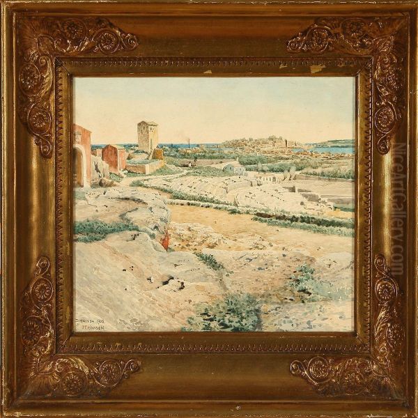 Landscape From Siracusa,italy Oil Painting by I.T. Hansen